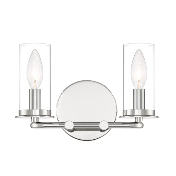 Designers Fountain Hudson 11in 2-Light Polished Nickel Coastal Indoor Vanity Light with Clear Glass Shades D268C-2B-PN - main